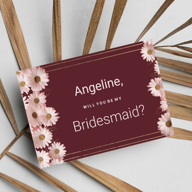 Convite Flor-margarida-rosa-brava Elegante (Elegant burgundy pink gold daisy flower Bridesmaid )