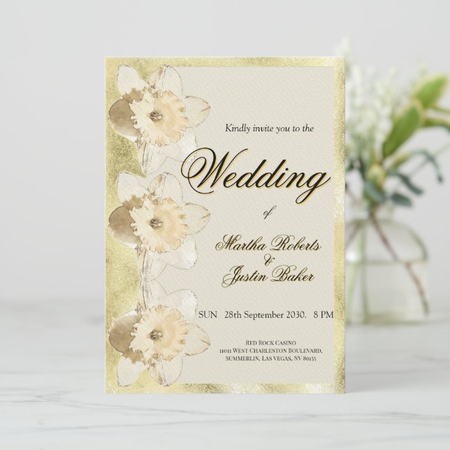 Convite Flor Narciso elegante personalizada com moldura do (Em pé/Frente)