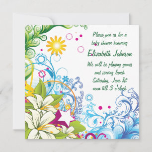 Convite Flor Retro Cuta Estrelas Gênero Chá de fraldas Neu