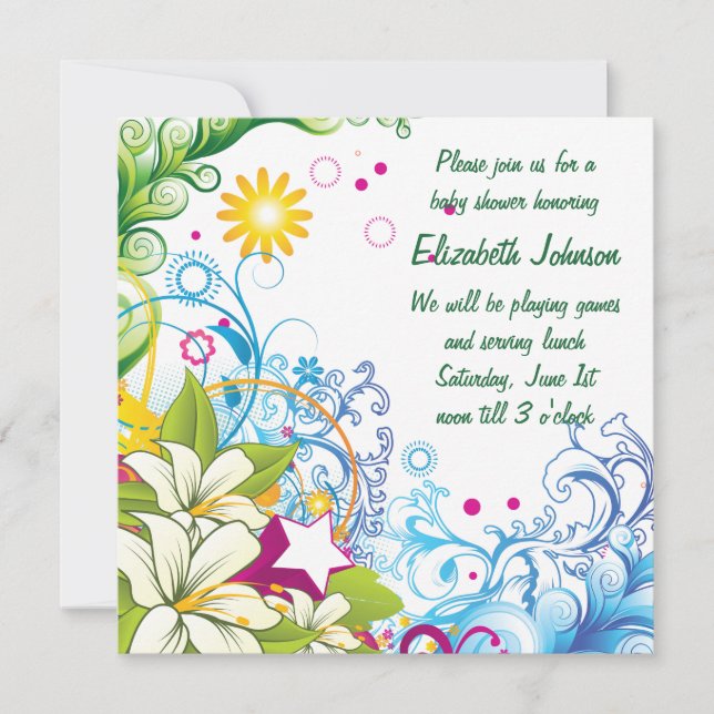 Convite Flor Retro Cuta Estrelas Gênero Chá de fraldas Neu (Frente)