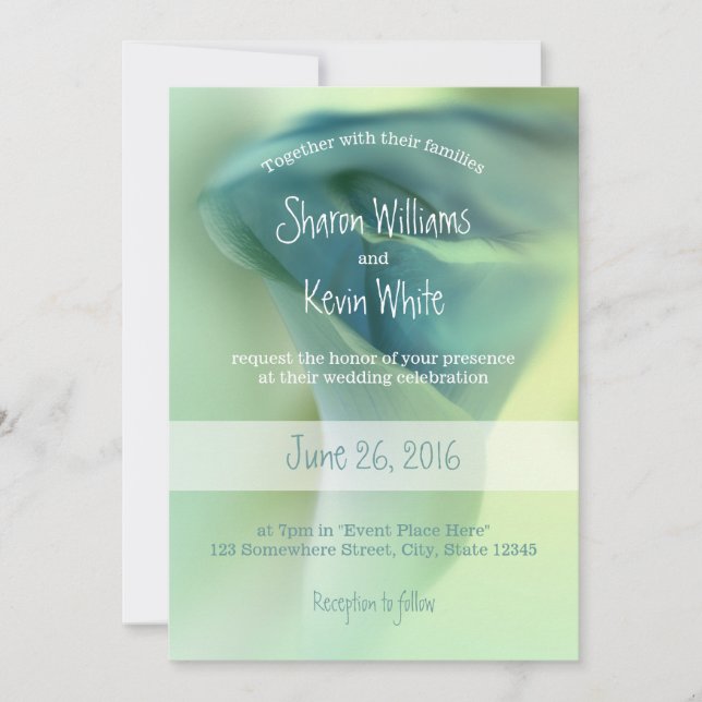 Convite Flor Romântica no Casamento de Tons Azuis (Frente)