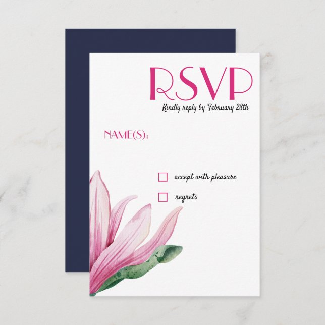 Convite Flor rosa da Magolia florida | RSVP de Casamento A (Frente/Verso)