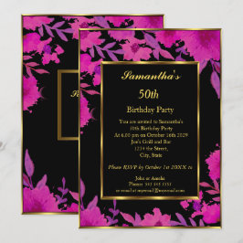 Convite Flor rosa Dourado com 50 Festas de aniversário
