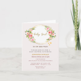 Convite Flor rosa e Dourada chá de fraldas