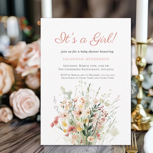 Convite Flor rosa É um Chá de fraldas de Garota (Criador carregado)