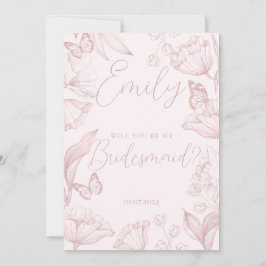 Convite Flor rosa elegante você será minha dama de honra