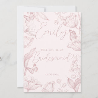 Convite Flor rosa elegante você será minha dama de honra