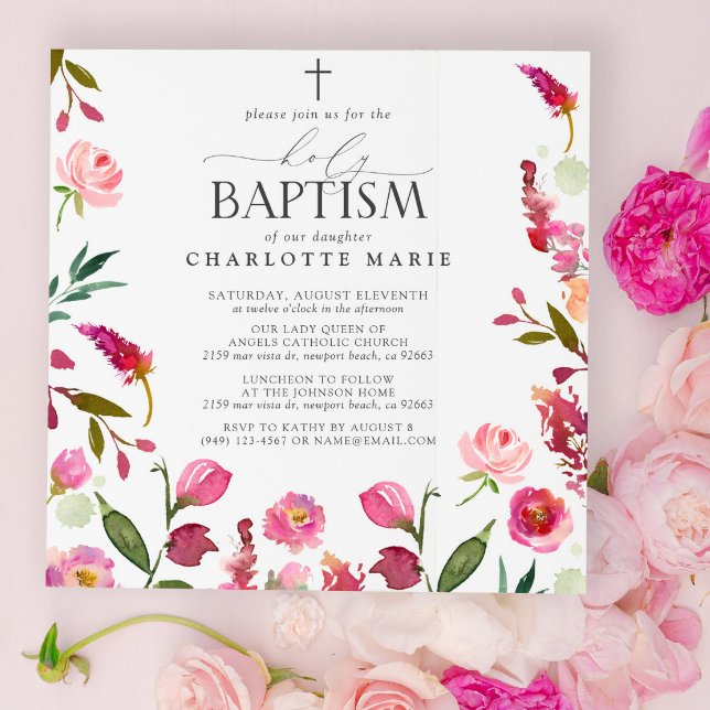 Convite Flor Rosa Floral Santa Batismo Flores De Aquarela (Holy Baptism Invitations!)