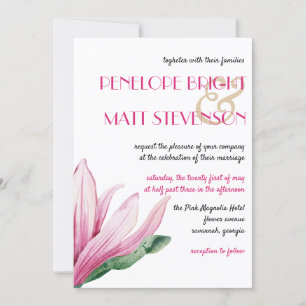 Convite Flor Rosa Magnólia em Casamento