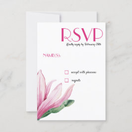 Convite Flor rosa Magnolia em RSVP de Casamento de Flor