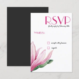 Convite Flor rosa Magnólia florescente  RSVP de Casamento