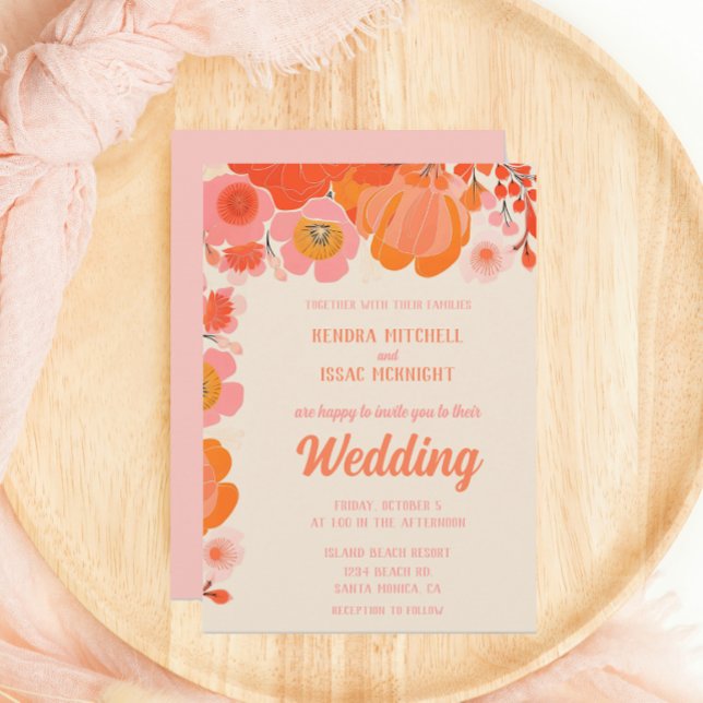 Convite Flor Rosa-Rosa-Coral Elegante (Criador carregado)