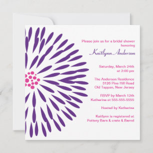 Convite Flor Roxo no Chá de panela Branco