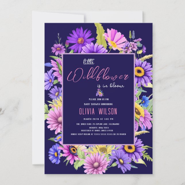 Convite Flor roxo, rosa-claro, está a caminho #6 (Frente)