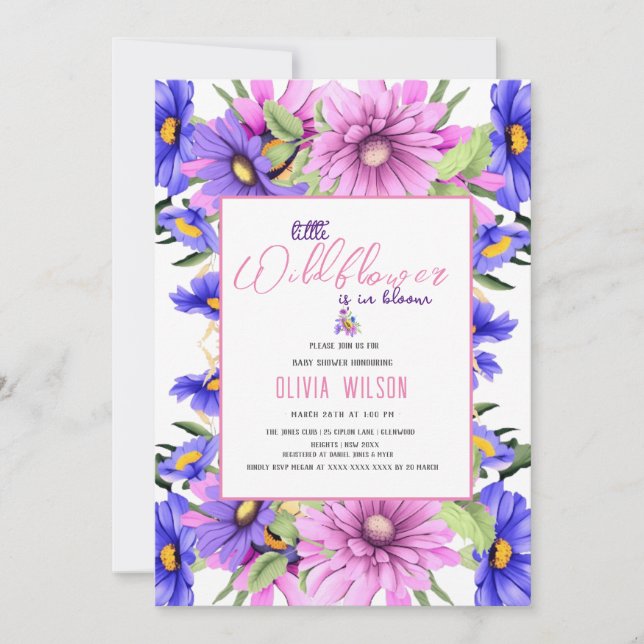 Convite Flor roxo, rosa-claro, está a caminho #9 (Frente)