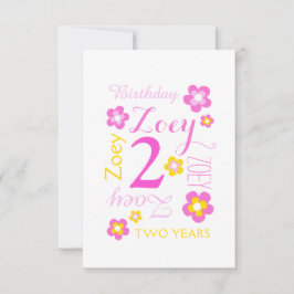 Convite Flor segundo aniversário, gráfico amarelo-rosa, su