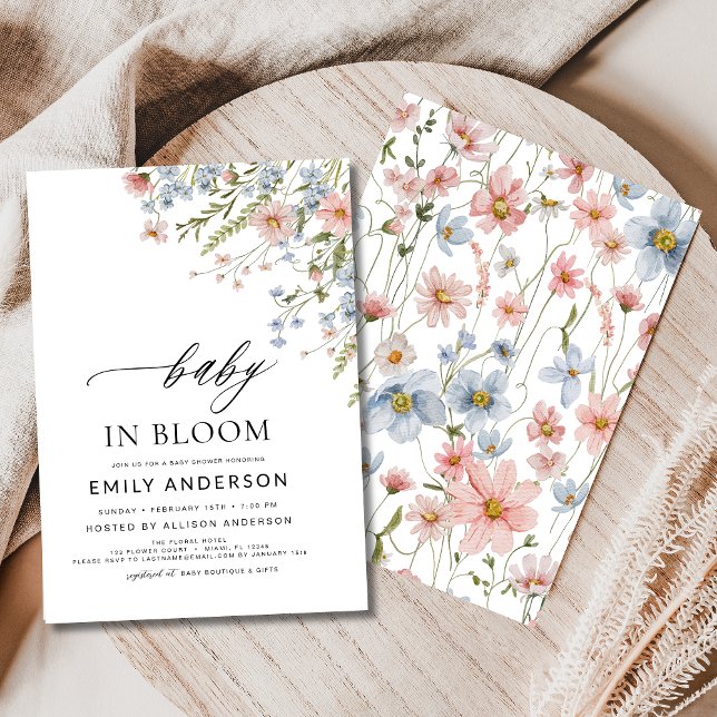 Convite Flor Selvagem de Chá de fraldas de Sangue Azul Ros (Criador carregado)