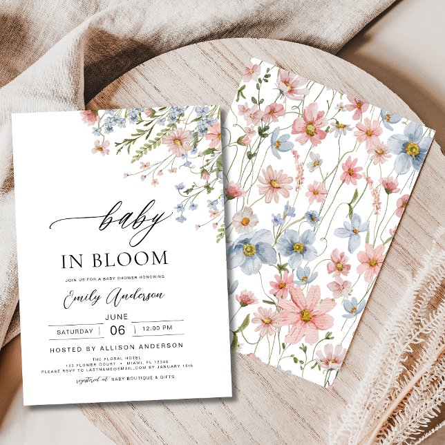 Convite Flor Selvagem de Chá de fraldas de Sangue Azul Ros (Criador carregado)