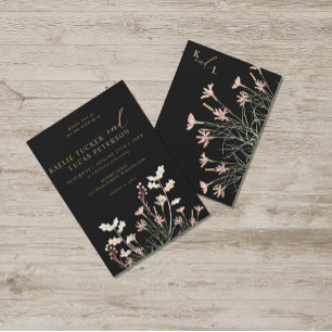 Convite Flor Selvagem de Charm Elegante Casamento Negro