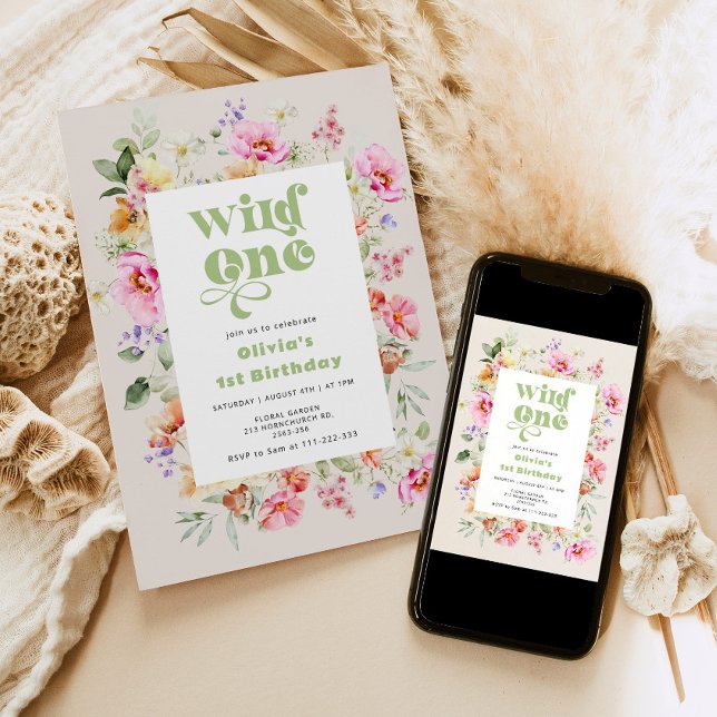 Convite Flor selvagem de um primeiro aniversario (Criador carregado)