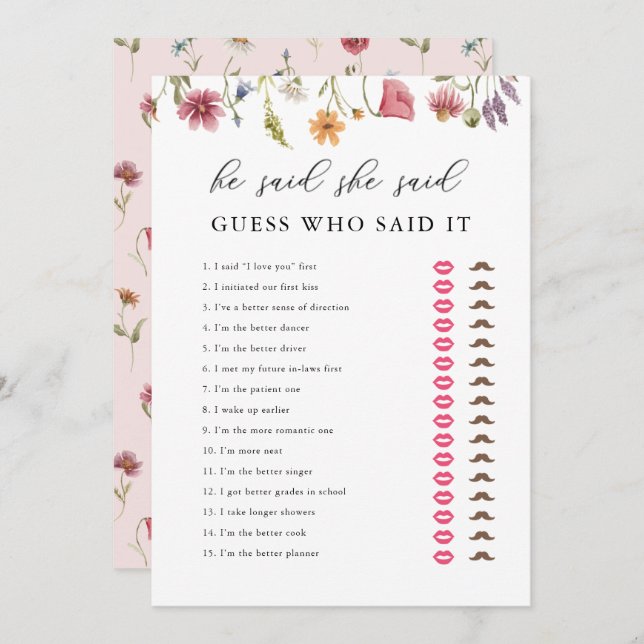 Convite Flor Selvagem Digital Disse Que Disse Chá de panel (Frente/Verso)