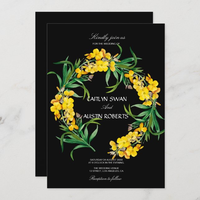 Convite Flor selvagem Elegante Simples (Frente/Verso)