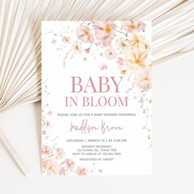 Convite Flor Selvagem em Chá de fraldas Bloqueado (Baby in Bloom Wildflower Baby Shower Invitation
)