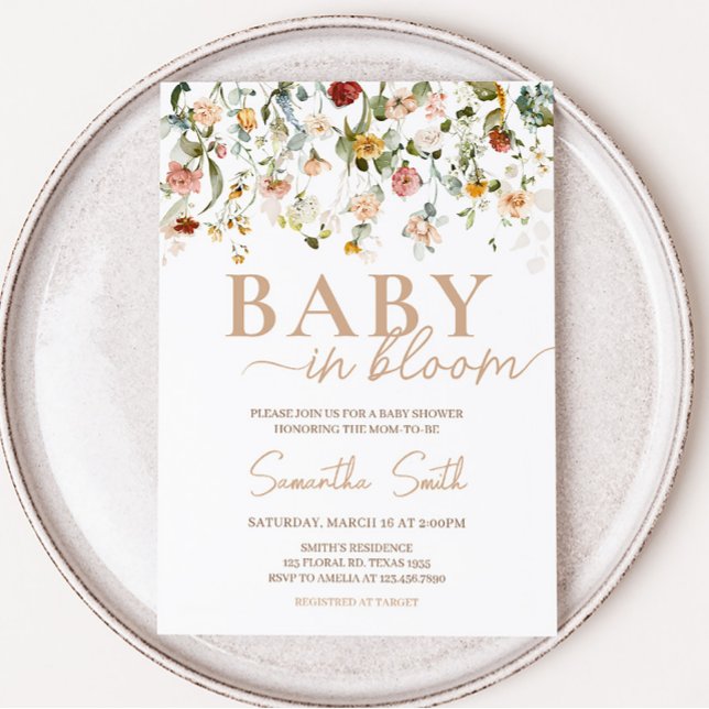 Convite Flor Selvagem em Chá de fraldas Bloqueado (Boho Spring Floral Baby Shower Invitation)