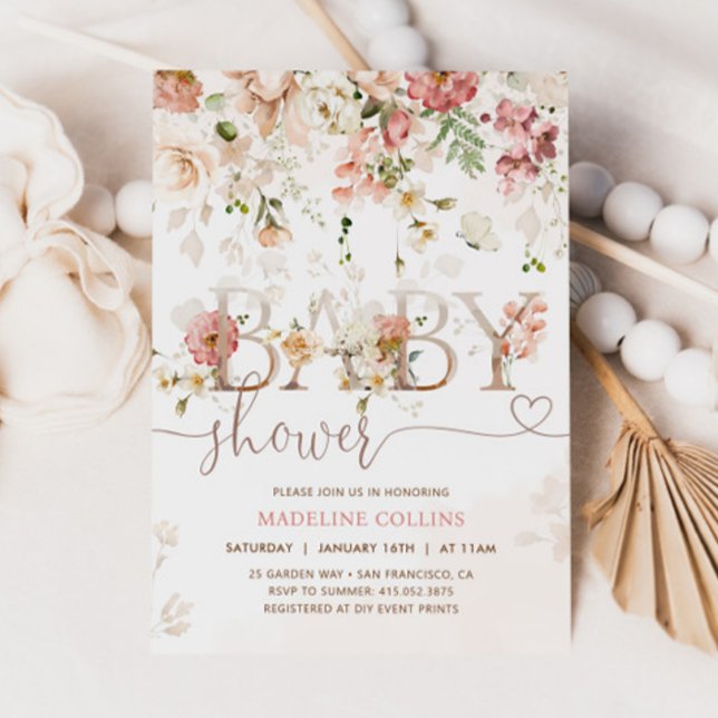 Convite Flor Selvagem Em Chá de fraldas Floral De Sangue (Criador carregado)