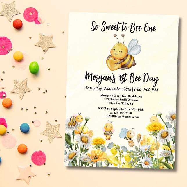 Convite Flor Selvagem Então Abelha Doce Um Aniversário De  (Criador carregado)