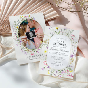 Convite Flor selvagem no Bloom Floral Chá de fraldas