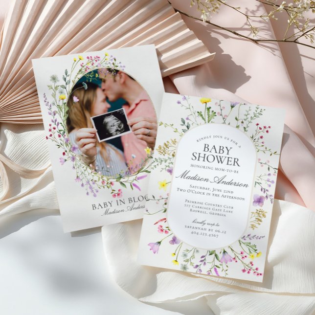 Convite Flor selvagem no Bloom Floral Chá de fraldas (Criador carregado)