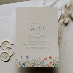 Convite Flor Selvagem Radiante Doce 16 Festa de aniversári