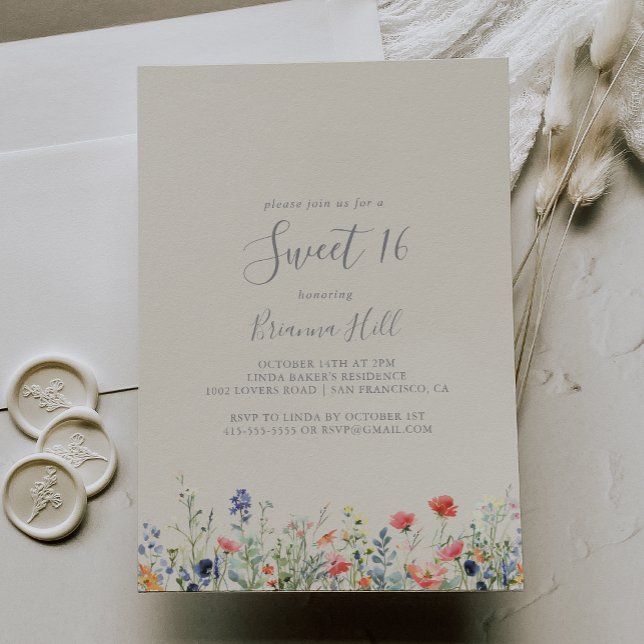 Convite Flor Selvagem Radiante Doce 16 Festa de aniversári (Criador carregado)