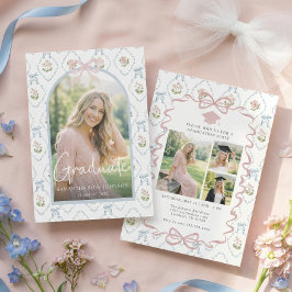 Convite Flor Silvestre Laço Rosa Quatro Fotos Graduação