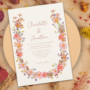 Convite Flor silvestre laranja queimada casamento de outon