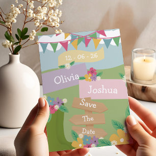 Convite Flor Silvestre Rústica com Placas de Bandeirolas S