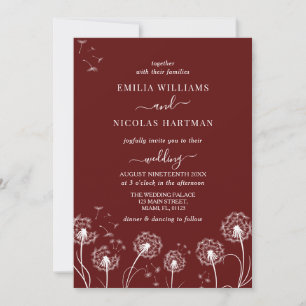 Convite Flor Silvestre Vermelha Vinho Casamento Elegante
