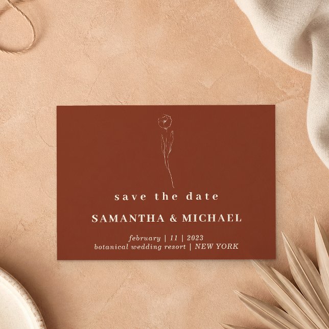 Convite Flor Terracota Simples botânico Save the date (Criador carregado)