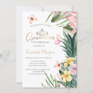 Convite Flor Tropical Abacaxi Borboletas Quinceañera