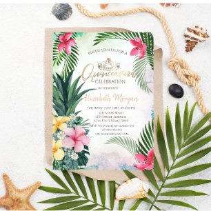 Convite Flor Tropical Abacaxi Palmeira Verão Quinceañera