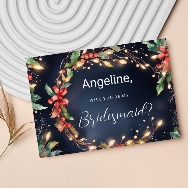 Convite Flor verde-azul-vermelha de Natal, em Bridesmaid (Red blue green Christmas flower wreathe Bridesmaid )