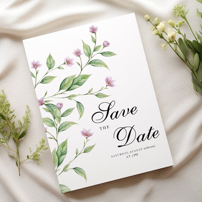 Convite Flor verde-rosa-lavanda simples Guardar a data (Simple lavender pink green floral Save The Date )
