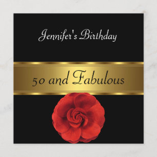 Convite Flor Vermelha Dourada Fabulosa 50º