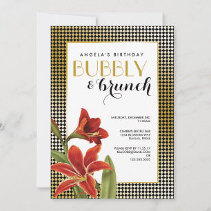 Convite Flor Vermelho Amaryllis Verificado Dourado