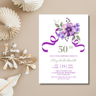 Convite Flor Violeta Chic Fita Roxa Aniversário