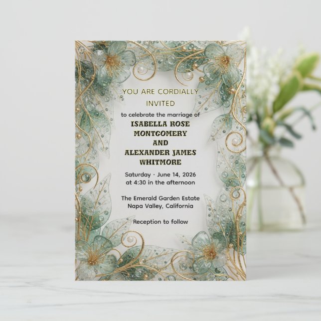 Convite Flora Botanical Elegant Garden Wedding Invitation (Em pé/Frente)
