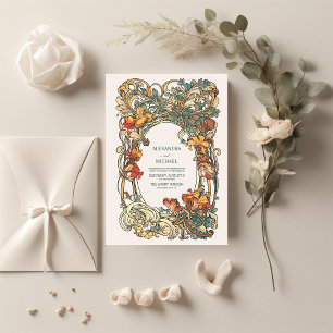 Convite Flora Casamento Vintage Art Nouveau