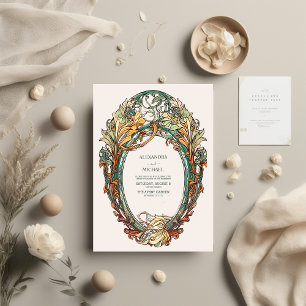 Convite Flora Casamento Vintage Art Nouveau