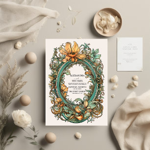 Convite Flora Casamento Vintage Art Nouveau 